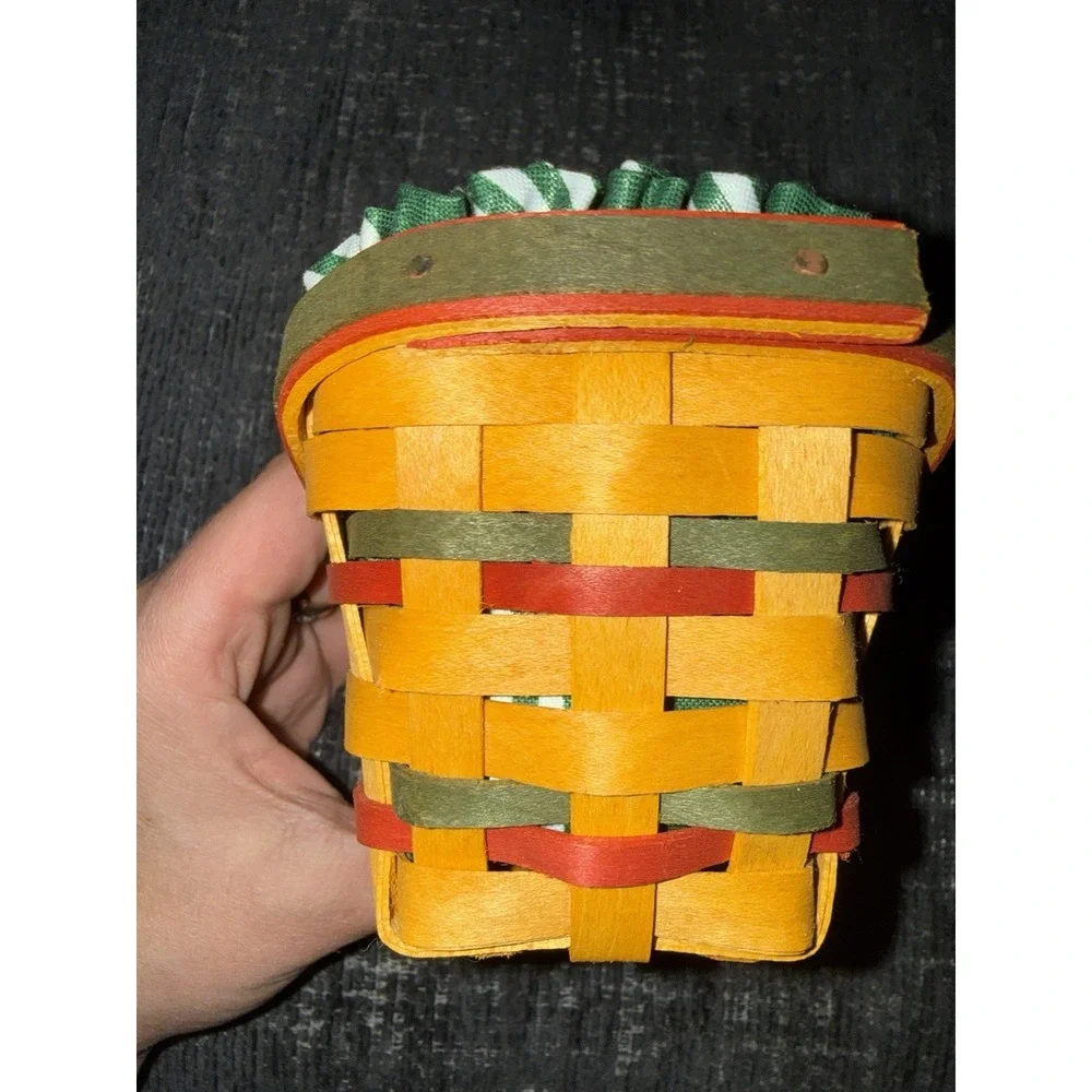 Longaberger Handwoven Small Slanted Basket Red Green Accents Liner & Protector